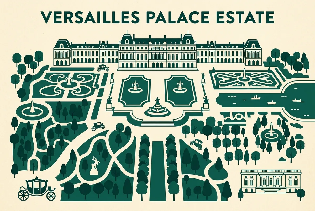 illustrated map of Versailles highlights for Versailles Tickets ohne Anstehen: Was wirklich dahintersteckt, versailles tickets ohne anstehen